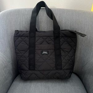 NWOT Polo Ralph Lauren Quilted Puffer Bag Tote Zipper Women’s Black Logo